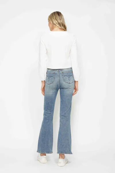 Tummy Control Back Embroidered Pocketed Bootcut Jeans