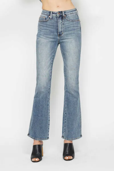 Tummy Control Back Embroidered Pocketed Bootcut Jeans