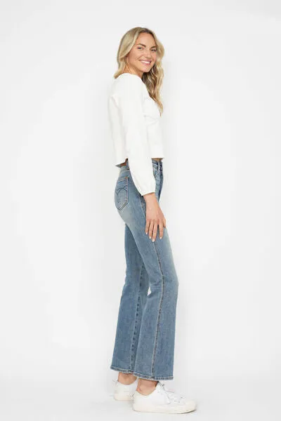 Tummy Control Back Embroidered Pocketed Bootcut Jeans