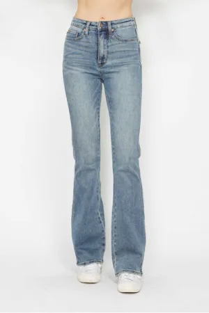 Tummy Control Back Embroidered Pocketed Bootcut Jeans