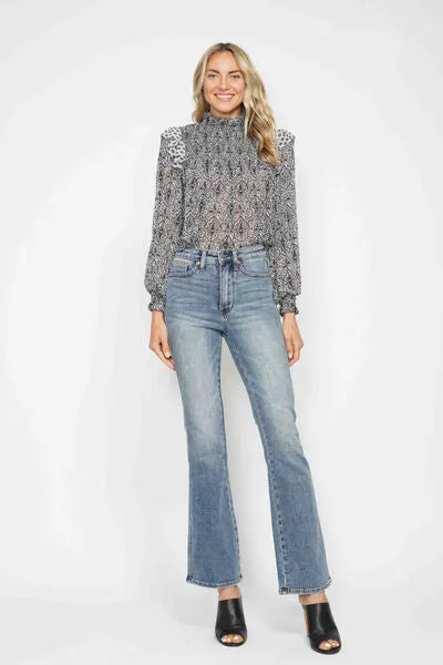 Tummy Control Back Embroidered Pocketed Bootcut Jeans