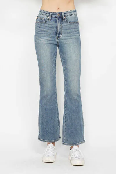 Tummy Control Back Embroidered Pocketed Bootcut Jeans