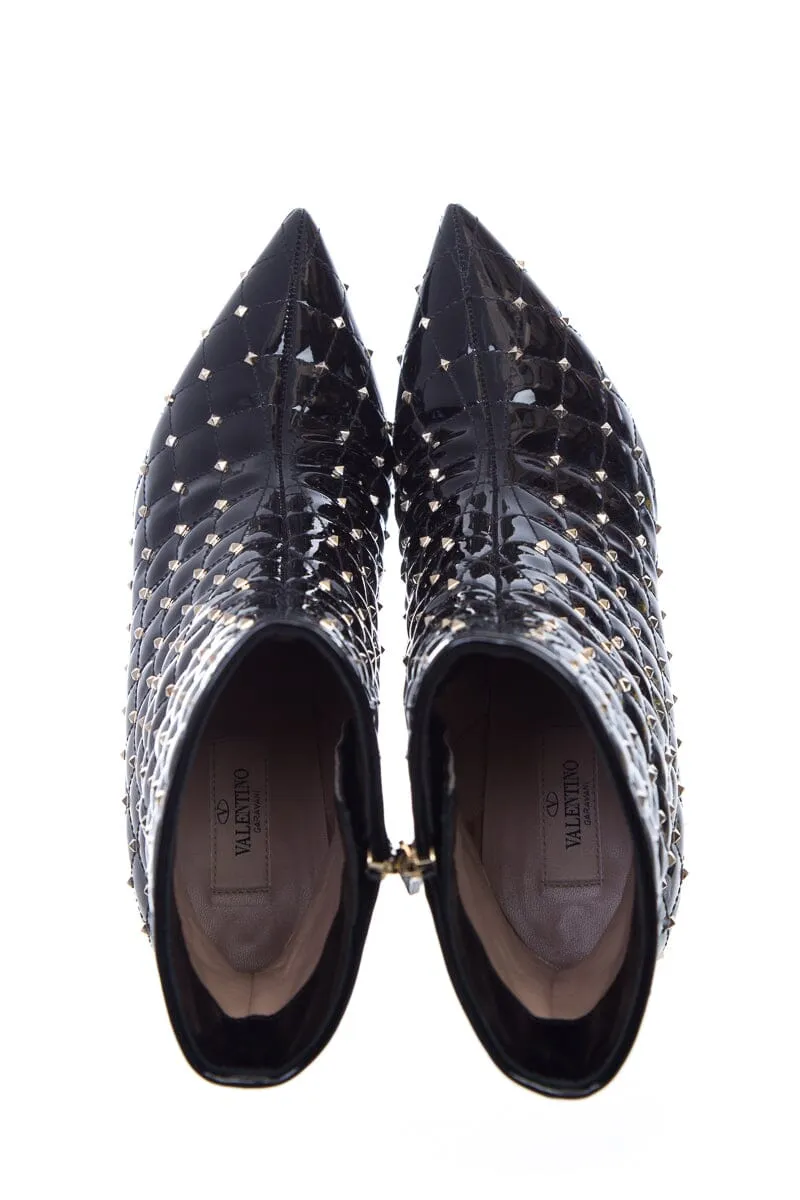 Valentino Black Rock Stud Spike Quilted Patent Boots SZ 40