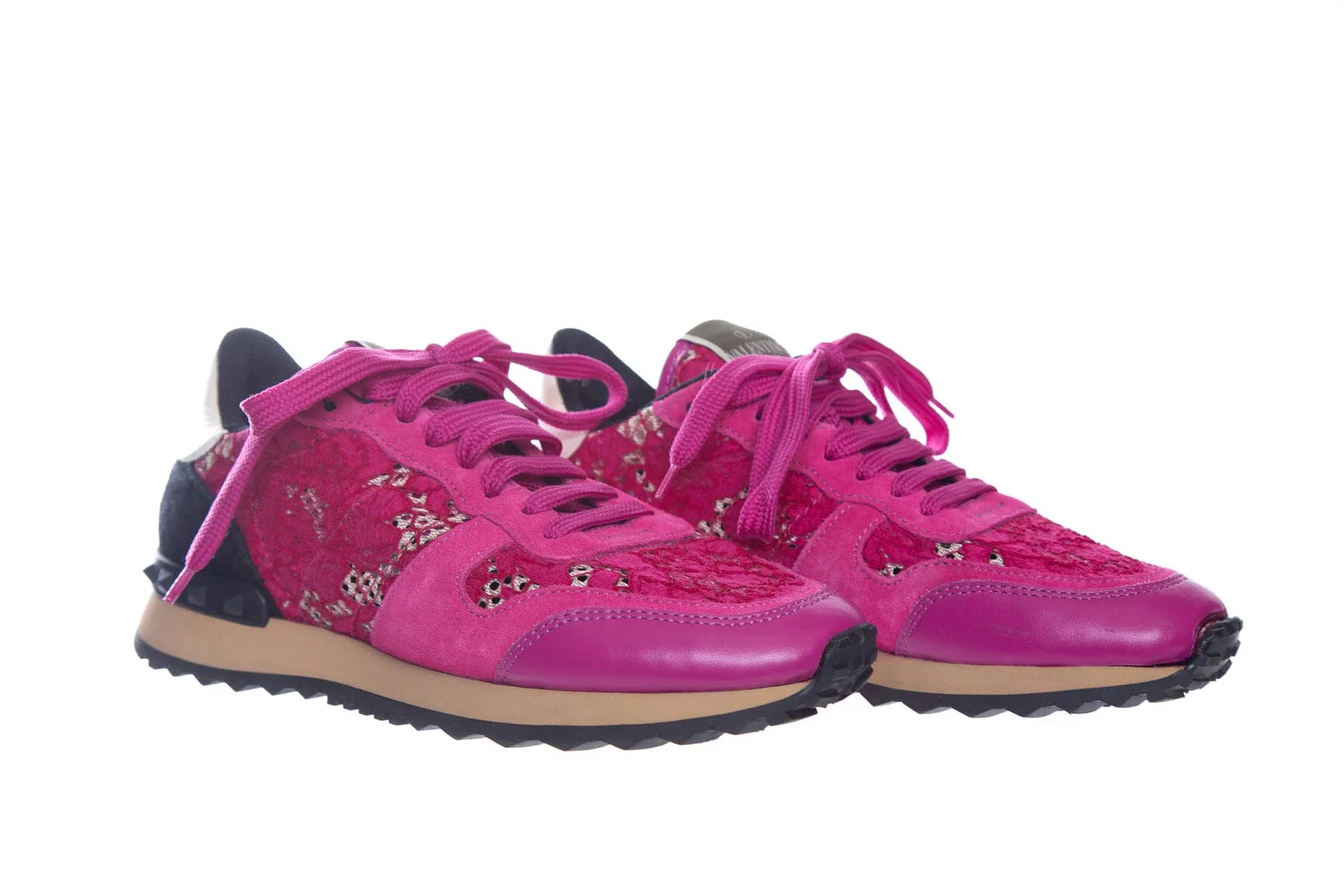 Valentino Pink Lace Lace Up Sneakers SZ 36.5