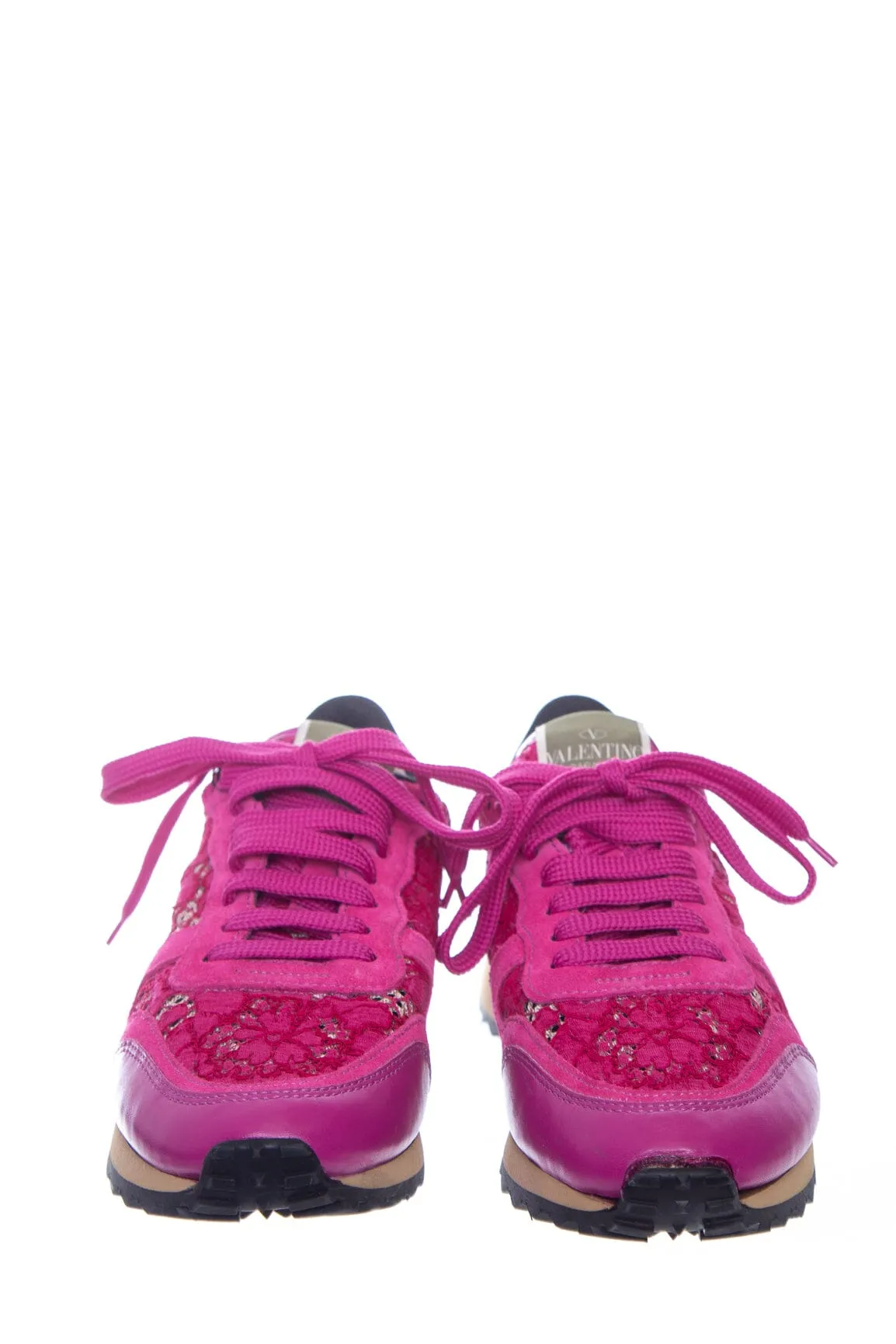 Valentino Pink Lace Lace Up Sneakers SZ 36.5
