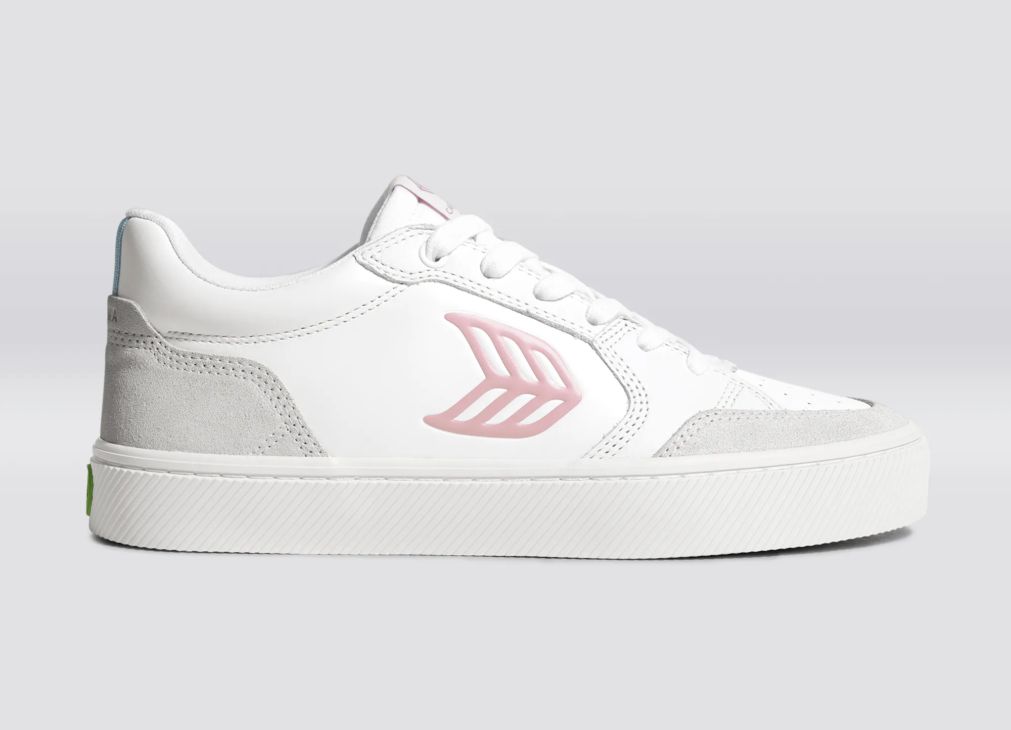 VALLELY White Leather Vintage White Suede Blush Pink Logo Sneaker Women