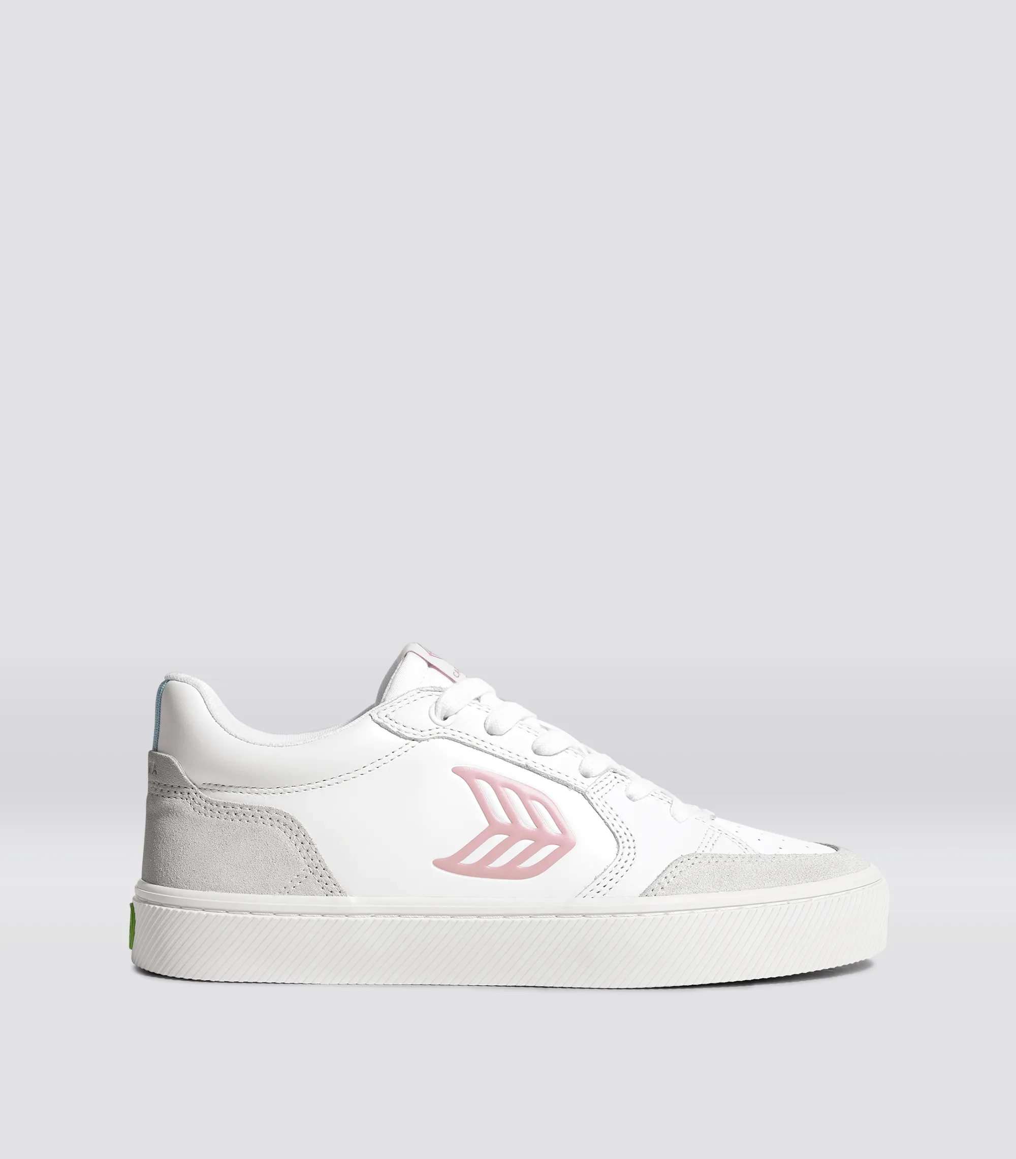 VALLELY White Leather Vintage White Suede Blush Pink Logo Sneaker Women