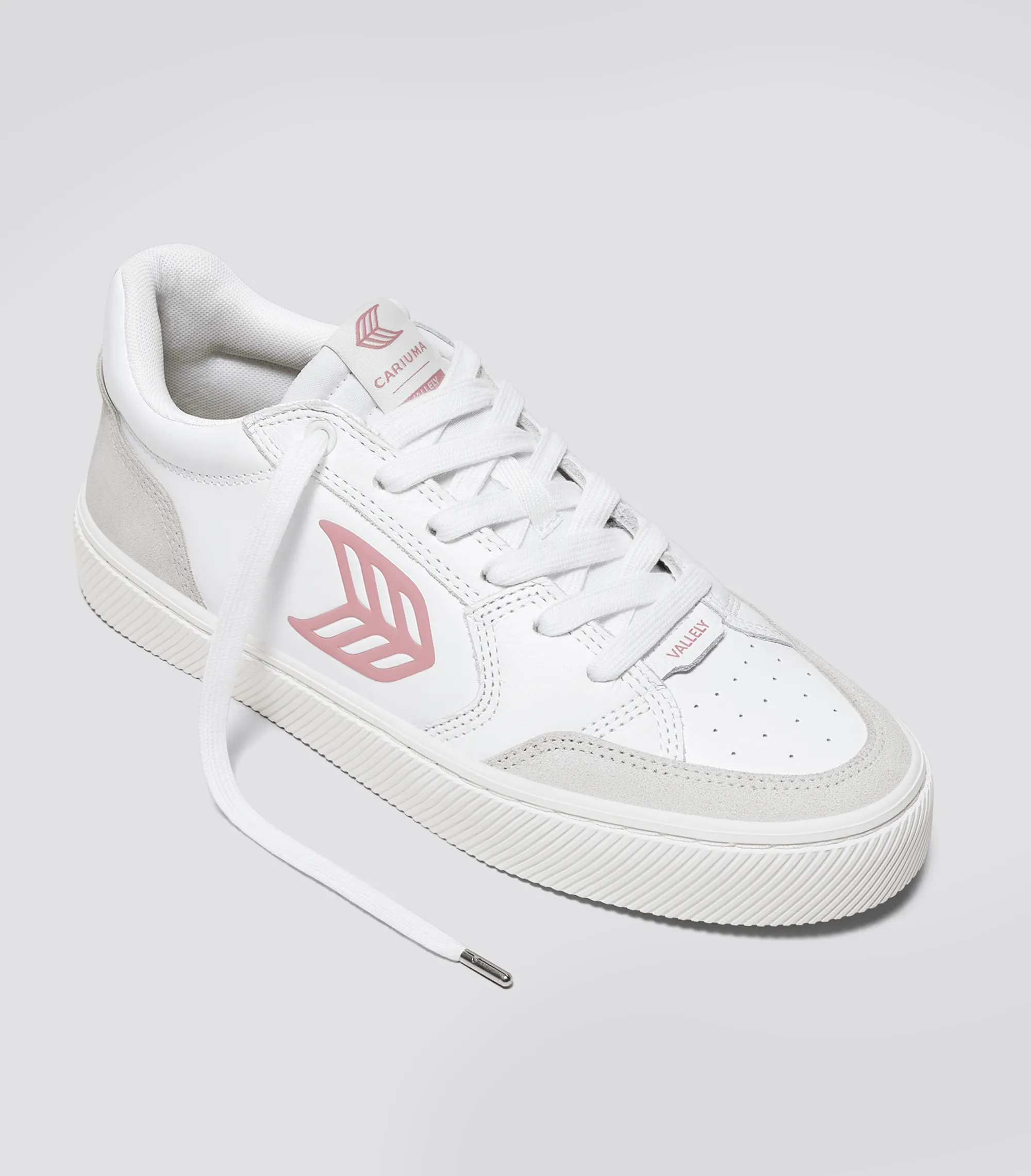 VALLELY White Leather Vintage White Suede Blush Pink Logo Sneaker Women