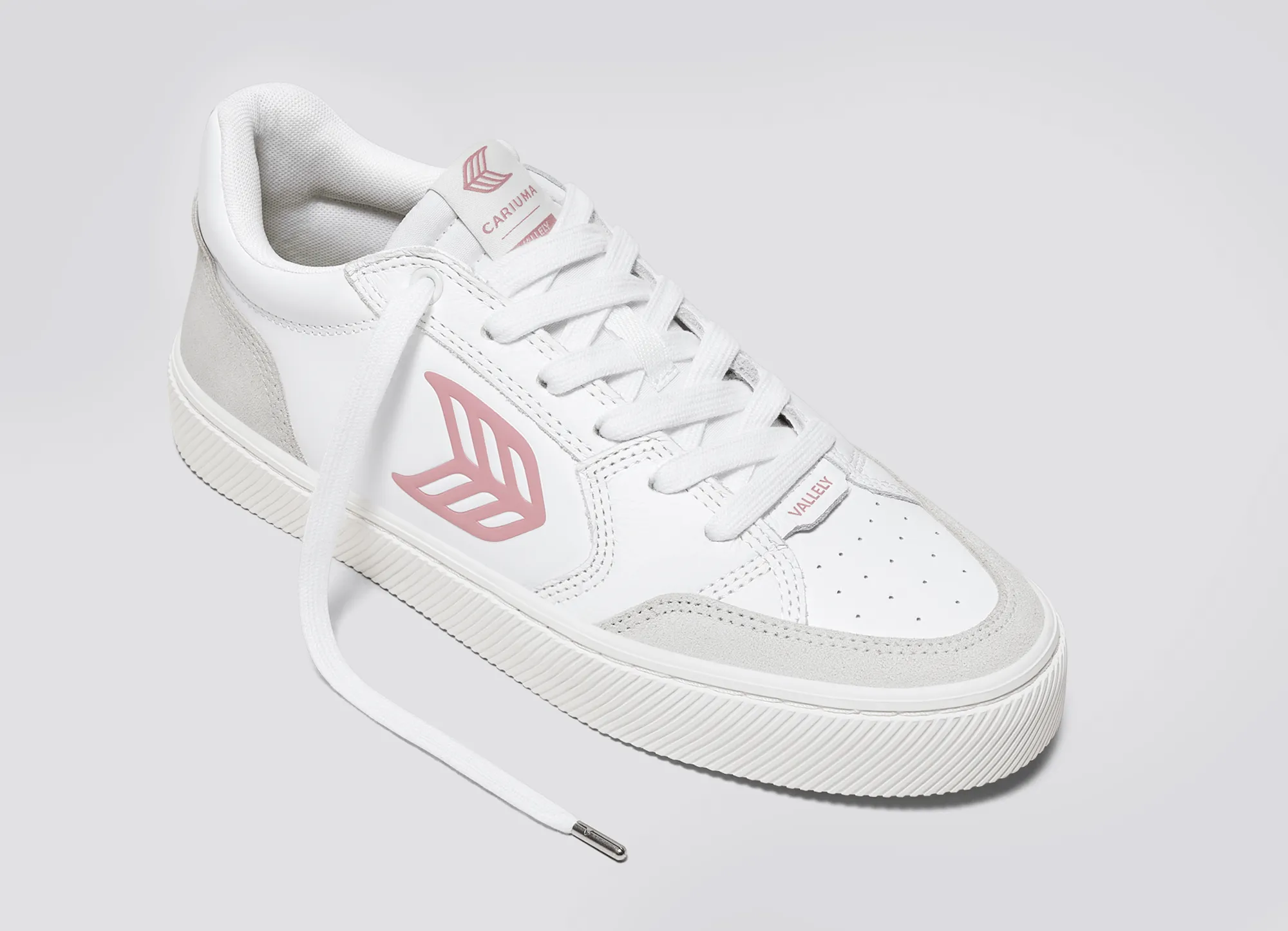 VALLELY White Leather Vintage White Suede Blush Pink Logo Sneaker Women