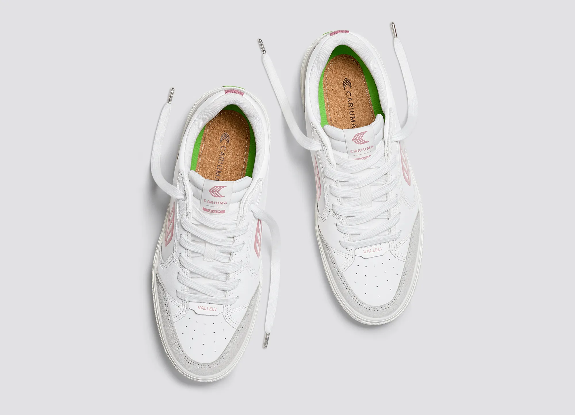 VALLELY White Leather Vintage White Suede Blush Pink Logo Sneaker Women